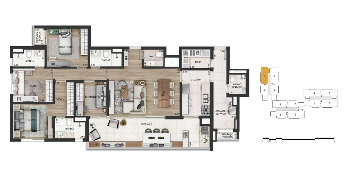 Apartamento 142 m2 privativos 4 Dorms. 2 Suítes 2 ou 3 vagas Final 1