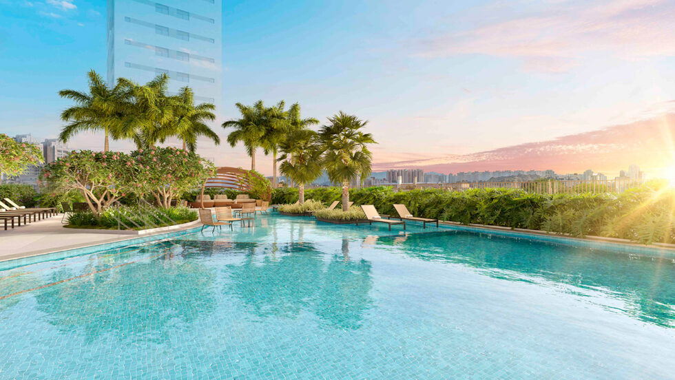 Piscina adulto com raia de 25 metros do Garden Design Caminhos da Lapa