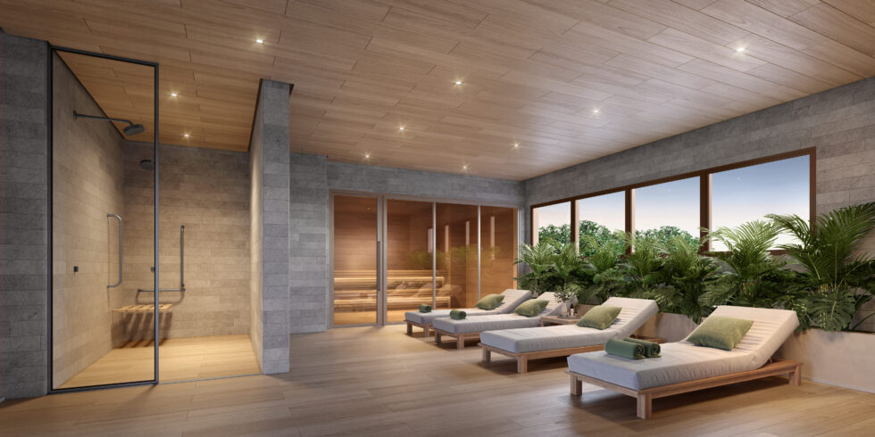 Sauna e spa do Nova Vivere Caminhos da Lapa com área de descanso